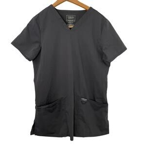 Cherokee Charcoal Gray Scrub Top Womens Sz S V-Neck Front Pockets Nurse Medical